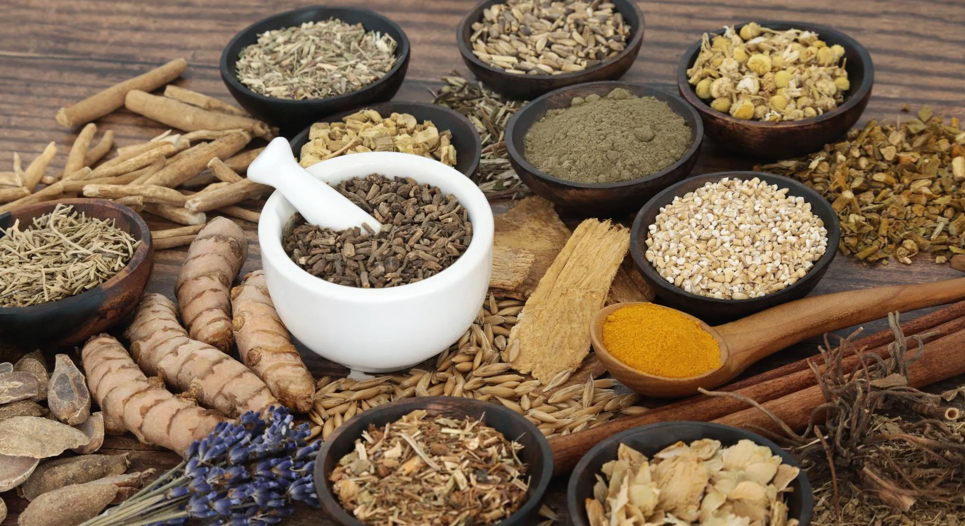 different spices in bowls